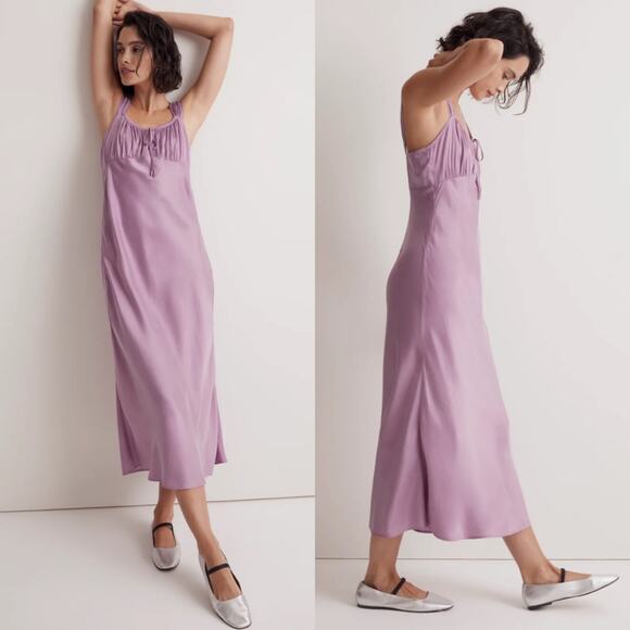 Madewell Dresses & Skirts - NWT Madewell Square-Neck Midi Dress Satin Lilac Size 6